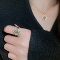 Vintage Gold Plated Copper Flower Rhinestone Ring And Necklace Jewelry Set view 3
