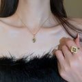 Vintage Gold Plated Copper Flower Rhinestone Ring And Necklace Jewelry Set view 1