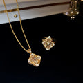 Vintage Gold Plated Copper Flower Rhinestone Ring And Necklace Jewelry Set view 2