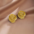 Vintage French Style Gold Alloy 3D Rose Flower Stud Earrings For Women Elegant Metal Floral Earrings view 3
