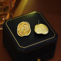 Vintage French Style Gold Alloy 3D Rose Flower Stud Earrings For Women Elegant Metal Floral Earrings view 2
