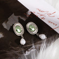 Elegant French Vintage Oval Green Crystal Alloy Baroque Pearl Drop Dangle Women Earrings view 1
