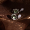 Elegant French Vintage Oval Green Crystal Alloy Baroque Pearl Drop Dangle Women Earrings view 4