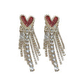 Alloy Red Rhinestone Heart Tassel Drop Earrings Sweet Cool Light Luxury Fashion Jewelry view 5