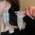Alloy Red Rhinestone Heart Tassel Drop Earrings Sweet Cool Light Luxury Fashion Jewelry view 4