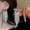 Alloy Red Rhinestone Heart Tassel Drop Earrings Sweet Cool Light Luxury Fashion Jewelry view 3