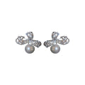 French Light Luxury Copper Bow Stud Earrings With Zircon Pearl Full Rhinestone Design view 5