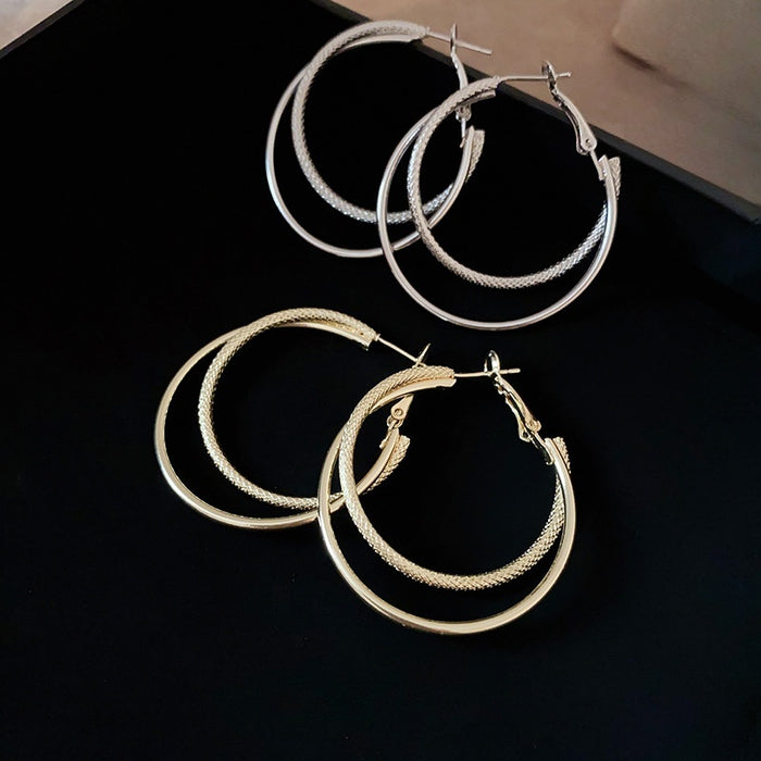 Metal Multi Layer Cross Heart Hoop Earrings Geometric Minimalist Light Luxury Ear Jewelry