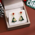 Elegant Enamel Christmas Tree Star Stud Drop Earrings With Hollow Rhinestone Zircon Alloy Earrings view 3