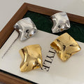 Gold Plated Copper Irregular Twisted Wave Geometric Stud Earrings With Silver Pins Minimalist Style view 1
