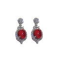 Copper Red Rhinestone Oval Flower Stud Earrings With Silver Pins Light Luxury European Style view 5