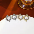 Luxury Full Rhinestone Snake Wrap Pearl Stud Earrings, Creative Alloy Crystal Statement Earrings view 1
