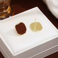 Elegant French Vintage Red Enamel Irregular Square Gold Alloy Studs Light Luxury Fashion Earrings view 2