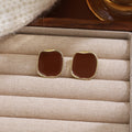 Elegant French Vintage Red Enamel Irregular Square Gold Alloy Studs Light Luxury Fashion Earrings view 4