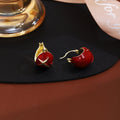 French Vintage Red Enamel Four-Point Star Gold Tone Alloy Huggie Hoop Luxury Basket Bag Earrings view 2