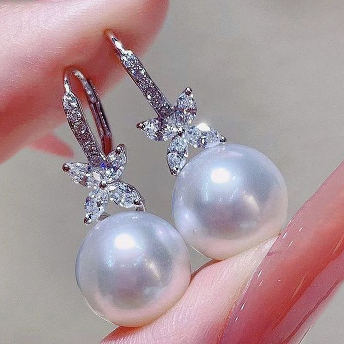 Faux Pearl Flower Drop Earrings For Women, French Princess Style Elegant Fashion Jewelry