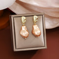 French Vintage Luxury Gold Alloy Wrinkled Studs With Irregular Baroque Pearl Drop Earrings view 4
