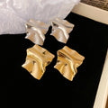 Gold Plated Metal Irregular Wrinkle Geometric Square Stud Earrings For Women view 1