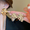 Gold Plated Metal Irregular Wrinkle Geometric Square Stud Earrings For Women view 2