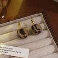Vintage Maillard Leopard Print Acrylic Ball Bead Gold Tone Alloy Huggie Hoop Clip On Earrings view 3