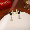 Korean Asymmetric Enamel Butterfly Rhinestone Crystal Drop Luxury Sweet Cool Fashion Earrings view 4