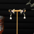 Korean Asymmetric Enamel Butterfly Rhinestone Crystal Drop Luxury Sweet Cool Fashion Earrings view 3