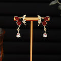 Korean Asymmetric Enamel Butterfly Rhinestone Crystal Drop Luxury Sweet Cool Fashion Earrings view 2
