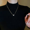 Gold Plated Copper Multilayer Zircon Circle Pendant Necklace, Geometric Fashion Clavicle Chain view 3