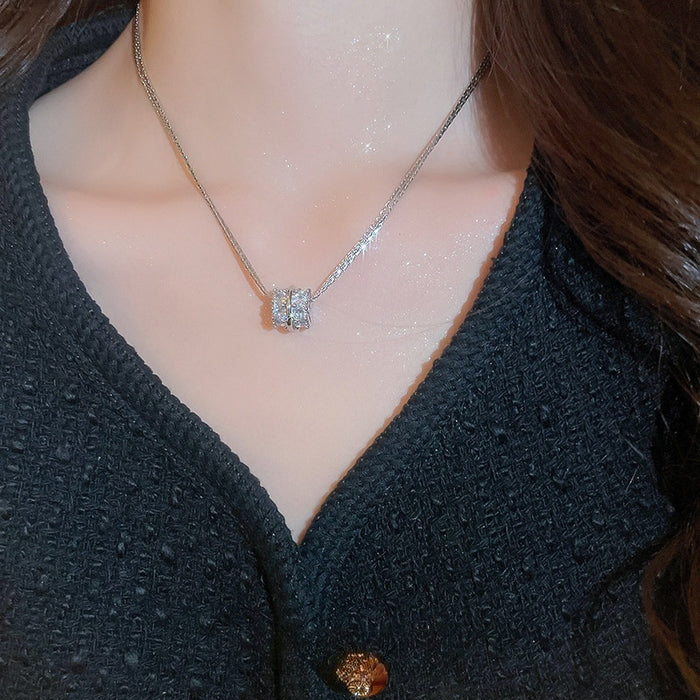 Gold Plated Copper Multilayer Zircon Circle Pendant Necklace, Geometric Fashion Clavicle Chain