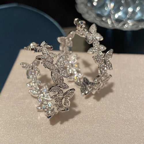 Full Rhinestone Butterfly Earrings For Women, Elegant Sweet Fashion Jewelry For B2B