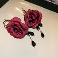 Glass Red Rose Flower Tassel Drop Earrings With Silver Pins, Sweet Princess Style view 4