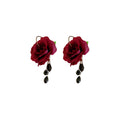 Glass Red Rose Flower Tassel Drop Earrings With Silver Pins, Sweet Princess Style view 5