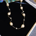 Real Gold Plated Pearl Beaded Sweater Necklace French Light Luxury Round Glass Geometric Jewelry view 2