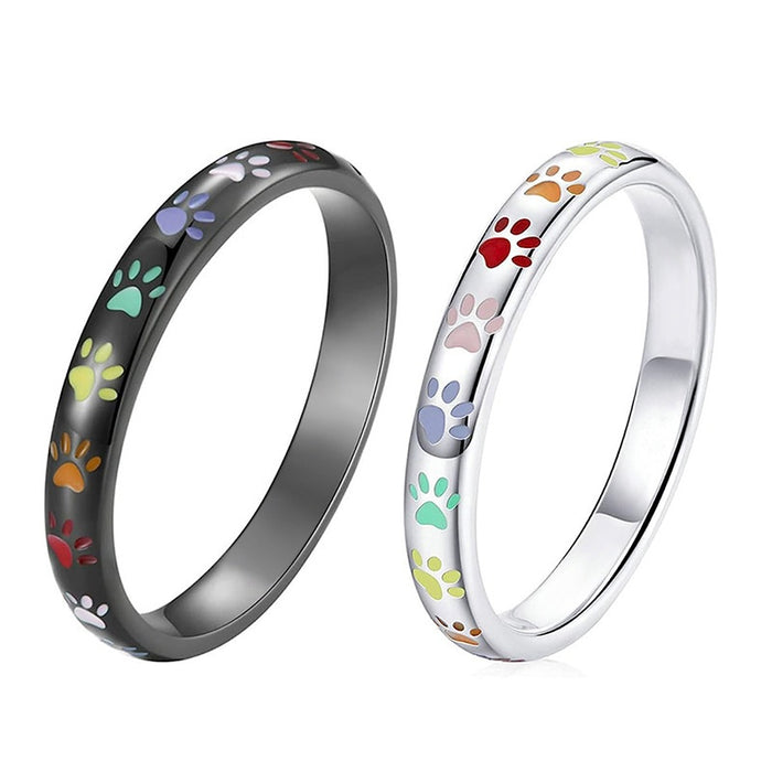 Sweet Rainbow Ring With Cute Cat Paw Design For Women Trendy Animal Jewelry Accessory