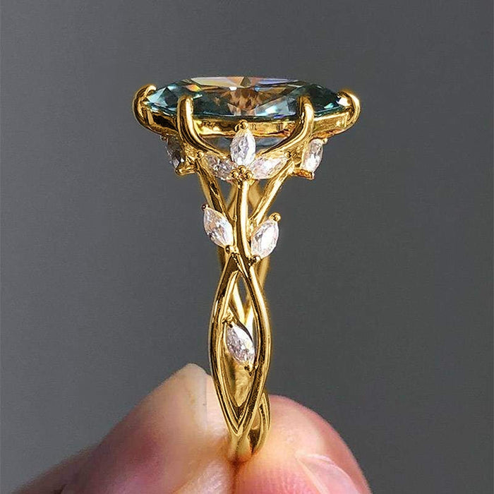 Luxury Inlaid Zircon Women Ring Palace Style Leaf Vine Design Fashion Light Luxury Finger Jewelry
