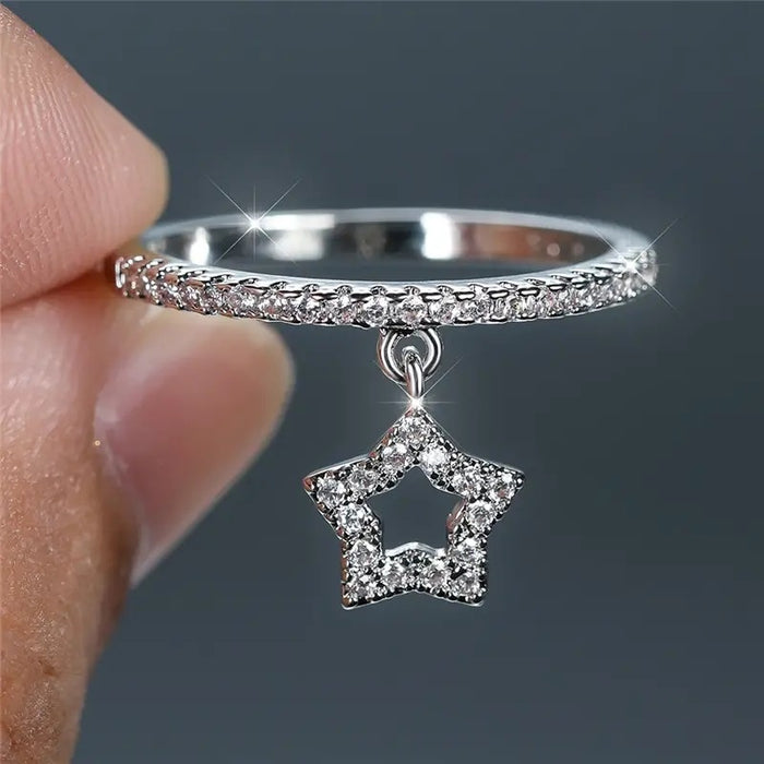 Sweet Star Heart Pendant Ring For Women, Zircon Fashion Jewelry With Cool Girl Style