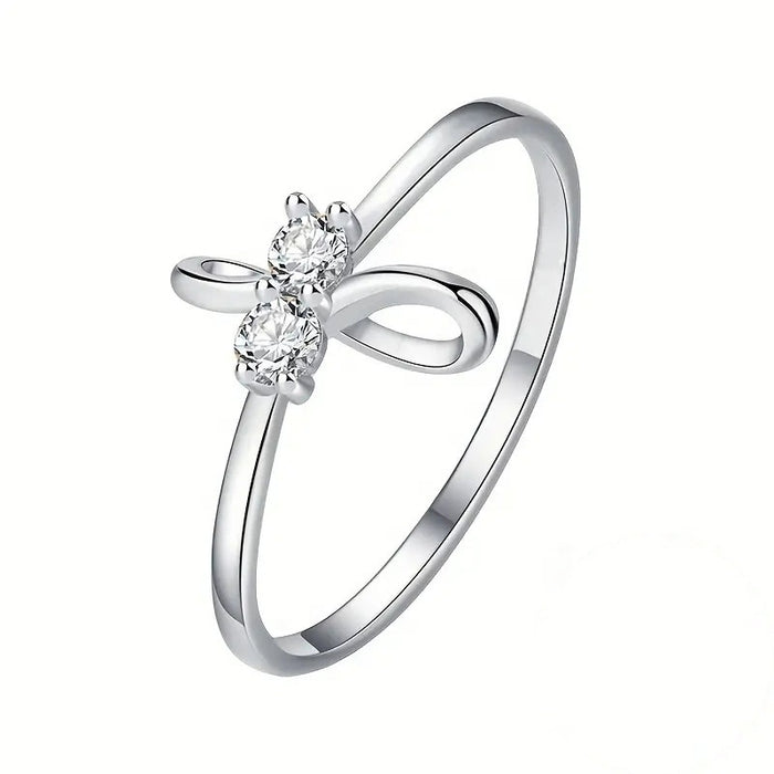 Simple Bowknot Zircon Ring For Women Daily Wear Classic Plain Band Fashion Jewelry