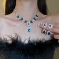 Copper Cubic Zirconia Flower Leaf Earrings And Necklace Jewelry Set, French Light Luxury Collarbone Chain view 2