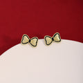 Vintage French Cute Matte Gold Black Edge Enamel Bow Stud Earrings For Women Elegant Sweet Girl Earrings view 3