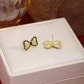Vintage French Cute Matte Gold Black Edge Enamel Bow Stud Earrings For Women Elegant Sweet Girl Earrings view 4