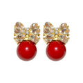 Light Luxury Bow Faux Pearl Stud Earrings With Rhinestone Silver Posts For Women view 5