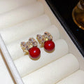 Light Luxury Bow Faux Pearl Stud Earrings With Rhinestone Silver Posts For Women view 4