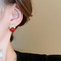 Light Luxury Bow Faux Pearl Stud Earrings With Rhinestone Silver Posts For Women view 3