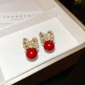 Light Luxury Bow Faux Pearl Stud Earrings With Rhinestone Silver Posts For Women view 2