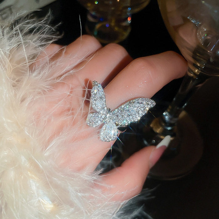 Zircon Butterfly Open Ring With Fairy Design For Women