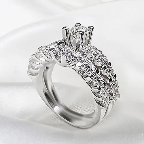 Romantic Copper Couple Rings With Zircon Inlay For Wedding Fashion Light Luxury Jewelry