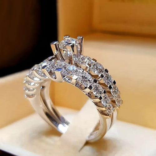 Romantic Copper Couple Rings With Zircon Inlay For Wedding Fashion Light Luxury Jewelry