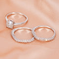 Square Zircon Geometric Three Piece Ring Set, Shiny Light Luxury Wedding Fashion Jewelry view 3