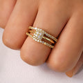 Square Zircon Geometric Three Piece Ring Set, Shiny Light Luxury Wedding Fashion Jewelry view 5