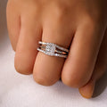 Square Zircon Geometric Three Piece Ring Set, Shiny Light Luxury Wedding Fashion Jewelry view 2